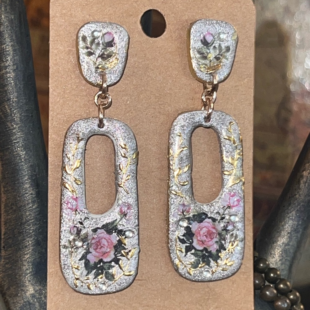 Elegant Silver and Pink Floral Dangle Earrings